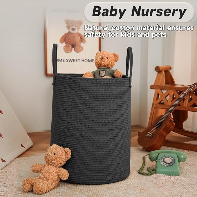 Large Woven Laundry Basket Hamper, 100L Cotton Rope Storage Bin