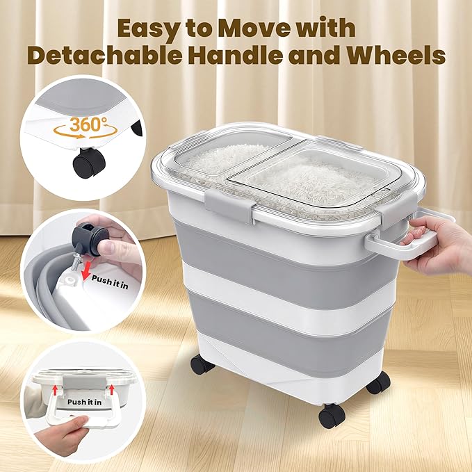 25-35Lbs Rice Container, Collapsible Food Storage Containers