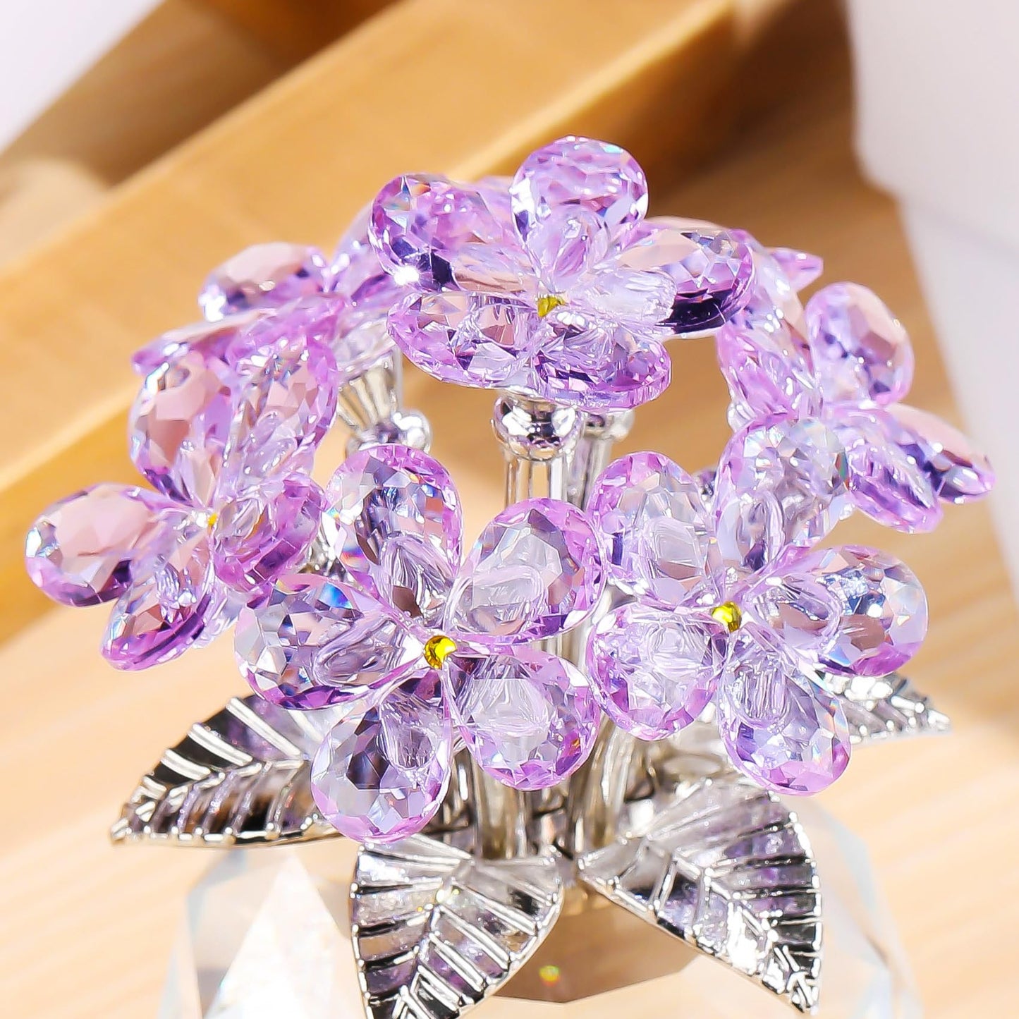 YWHL Purple Crystal Forget Me Not Flower Gifts for Women, Crystal Glass Figurines Home Decor, Handmade Collectible Figurine Ornaments for Tabletop Centerpieces