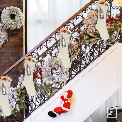 ZIFTY Personalized Christmas Stockings Bulk with Names Set of 4 18 Inches White Knitted Xmas Stockings Soft Warm Double-Sided Classic Decoration for Family Holiday Party Christmas Ornaments (Ivory)