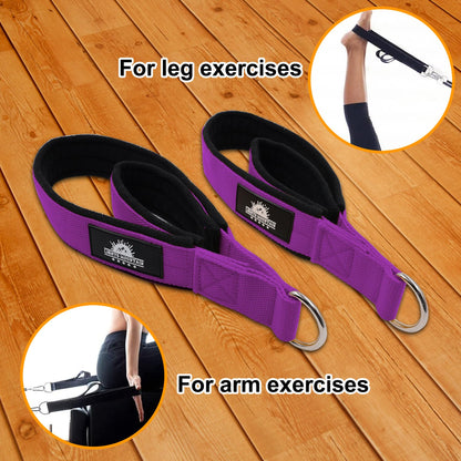 Lights Mountain Durable Pilates Double Loop D-Ring Straps - Padded Handles for Reformer, Yoga & Home Gym Workouts (Purple L)