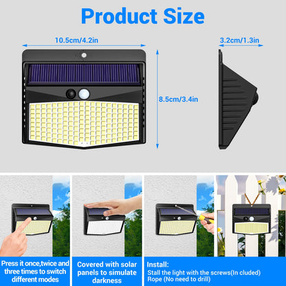 Peasur Solar Lights Outdoor Garden, 168LED 6 Pack Solar Powered Security Lights Motion Sensor with 3 Modes, IP65 Waterproof Fence Lighting for Wall Outside Yard Porch Step Deck