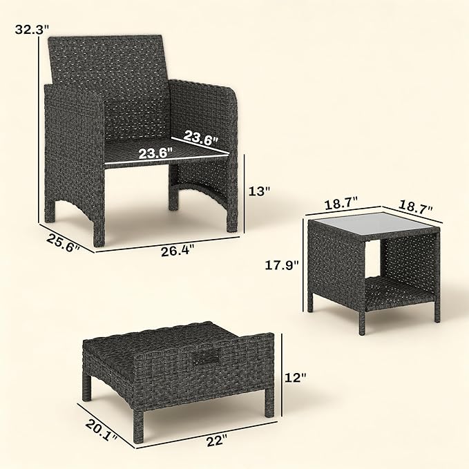 Outsunny 5 Piece Patio Furniture Set, Wicker Balcony Furniture