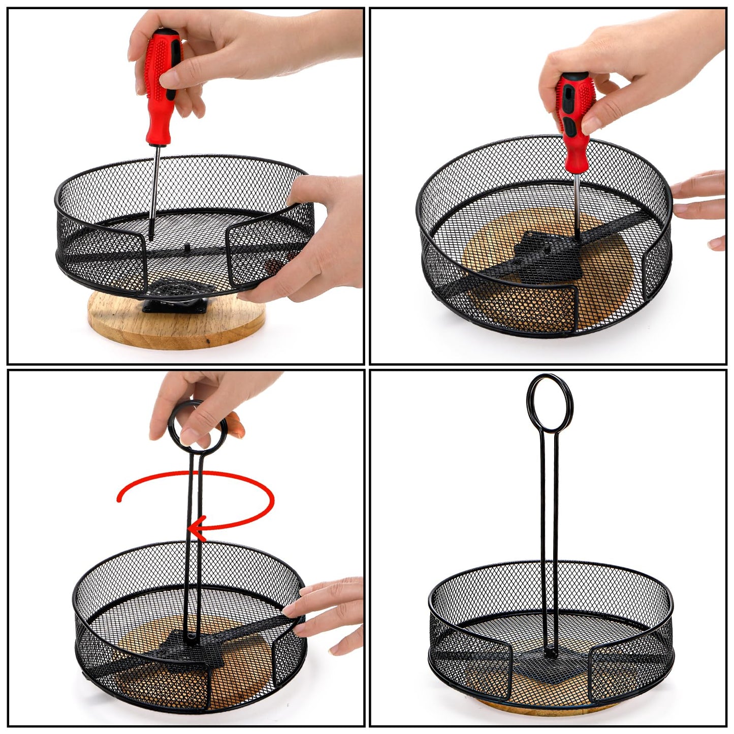 Yesland 2 Pack Metal Rotating Condiment Caddy with Number Card Holder, 7.75 Inch Round Caddy with Wooden Base, Black Coated Table Seasoning Organizer for Grill Outdoors, Dining Table, BBQ