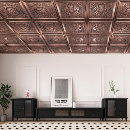 WOWSTAR 12-Pack 24"x24" 3D Drop Ceiling Tiles, Waterproof Glue up Ceiling Panels, Antique Copper