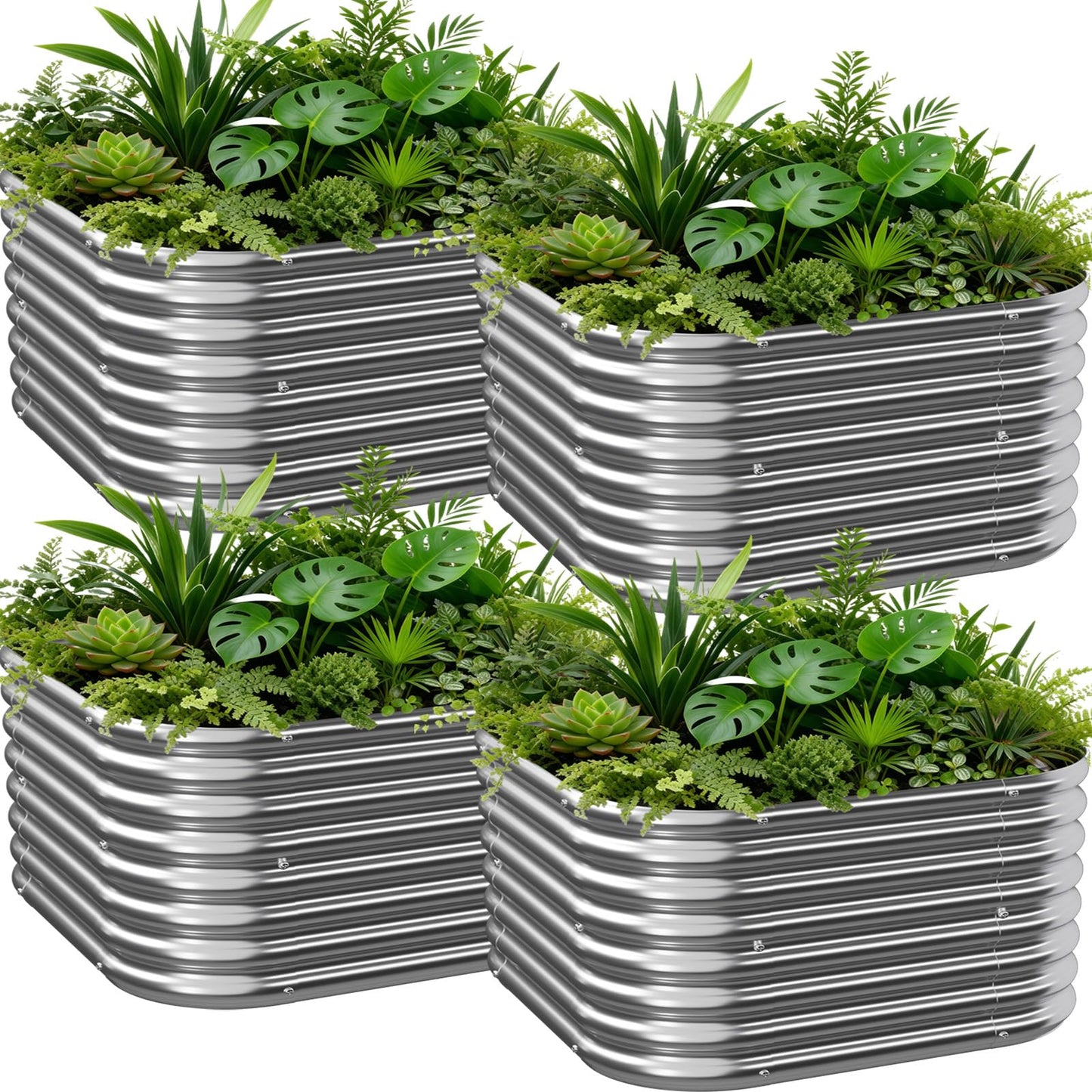 Mostmahes 4 PCS Galvanized Raised Garden Bed Outdoor, Metal Garden Bed for Vegetables, Above Ground Garden Box for Flower, Steel Raised Beds for Gardening - 2FT