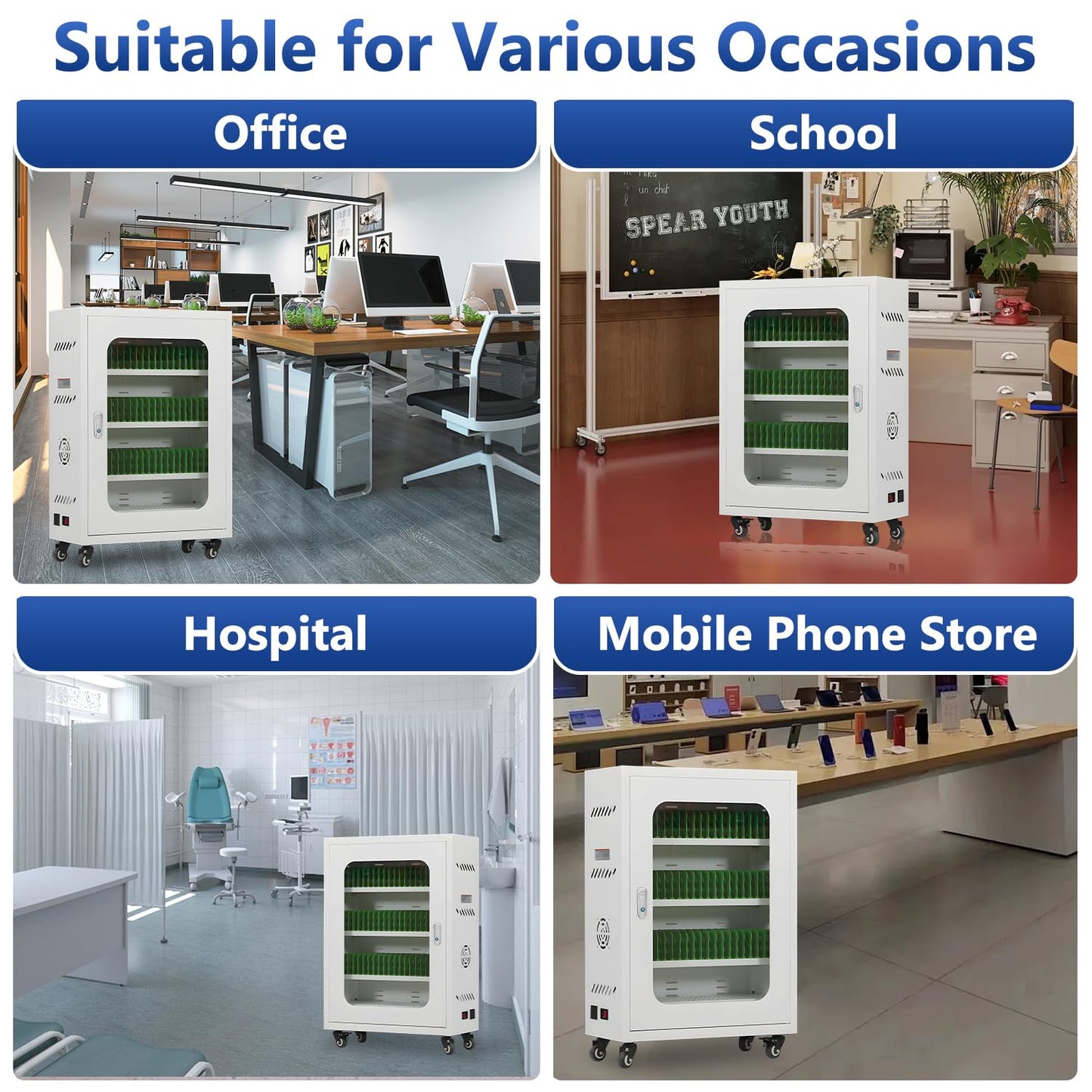 zyiesrsq Mobile Charging Cabinet for Cell Phone, 50 Device Charging Station, USB Charging Cart Locker, with Wheels & Combination Lock, Secure Phone Storage Cabinet (50Slots)