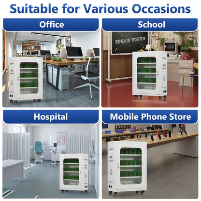 zyiesrsq Mobile Charging Cabinet for Cell Phone, 50 Device Charging Station, USB Charging Cart Locker, with Wheels & Combination Lock, Secure Phone Storage Cabinet (50Slots)