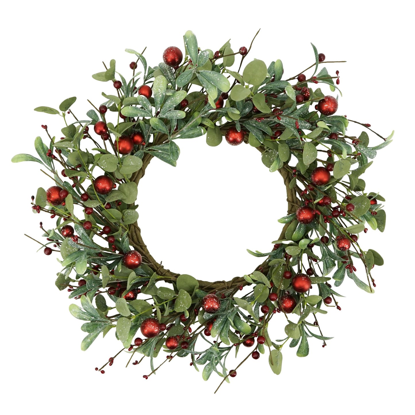 YNYLCHMX 20 Inch Christmas Wreath for Front Door, Winter Wreath with Welcome Sign Eucalyptus leaves Red Berry, Artificial Door Xmas Wreaths for Window Wall Fireplace Farmhouse Holiday Party Decoration