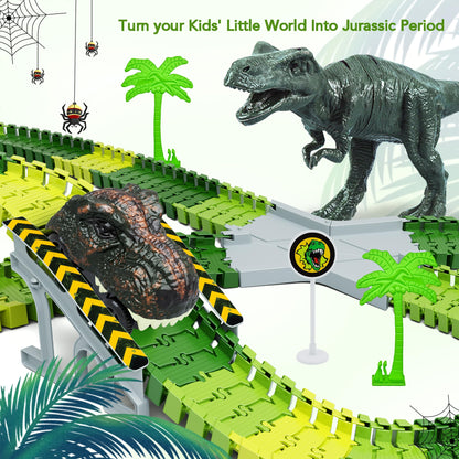 Dinosaur Toys, 252 PCS Create A Dinosaur World Road Race Tracks, Flexible Track Playset, 2pcs Dinosaur Car for 3 4 5 6 Year Old Boys Girls Birthday Party Favor Gift