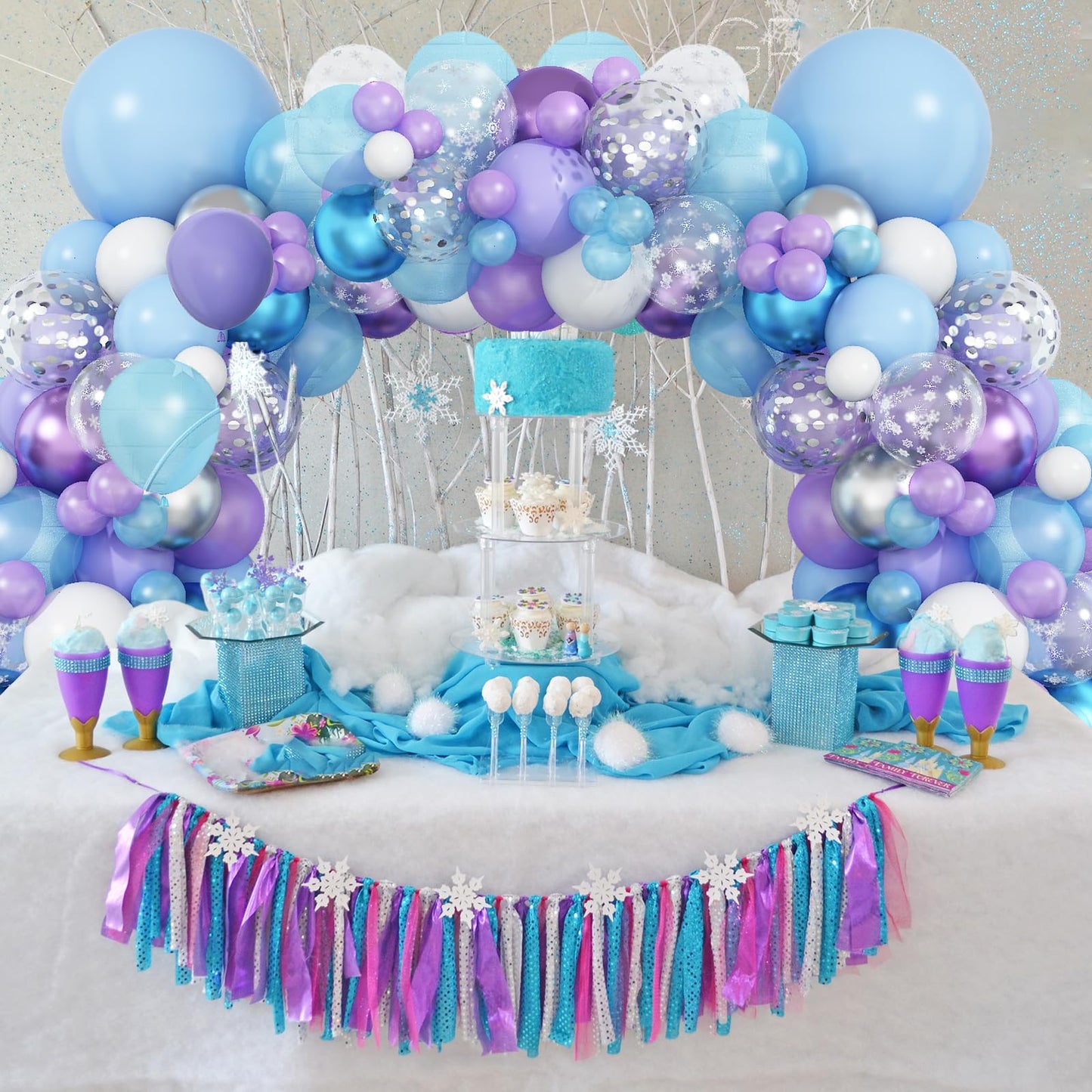 Purple Blue Balloon Arch Kit, Snowflake Birthday Balloons Garland with Silver Confetti Balloon,Winter Theme Balloons Decorations for Birthday Baby Shower Holiday Party Decor Supplies