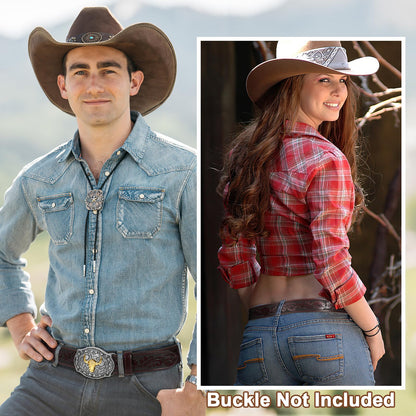 SANSTHS 2 Pack Western Belts for Men without Buckle, Cowboy Belt for Buckle Western Leather Belt Straps for Jeans, Coffee & Brown