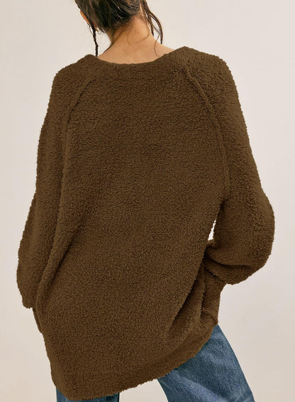 Beaully Women's Oversized Long Sleeve Crewneck Fuzzy Knit Warm Sweaters 2025 Fall Pullover Sweater Tops