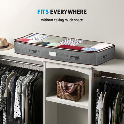 Under Bed Storage Bins - Pack Of 4 Under The Bed Storage Containers For Clothes, Blankets, Winter Clothing, & Shoes - Underbed Storage Containers With Handles, Dual Zippers, & Clear Top