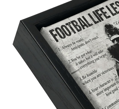 Framed Fotball Sports Canvas Wall Art Football Life Lessons Wall Decor Picture Inspirational Quotes Motivational Boy Poster Print Painting for Gym Bedroom Living Room Decoration Prepare To Hang