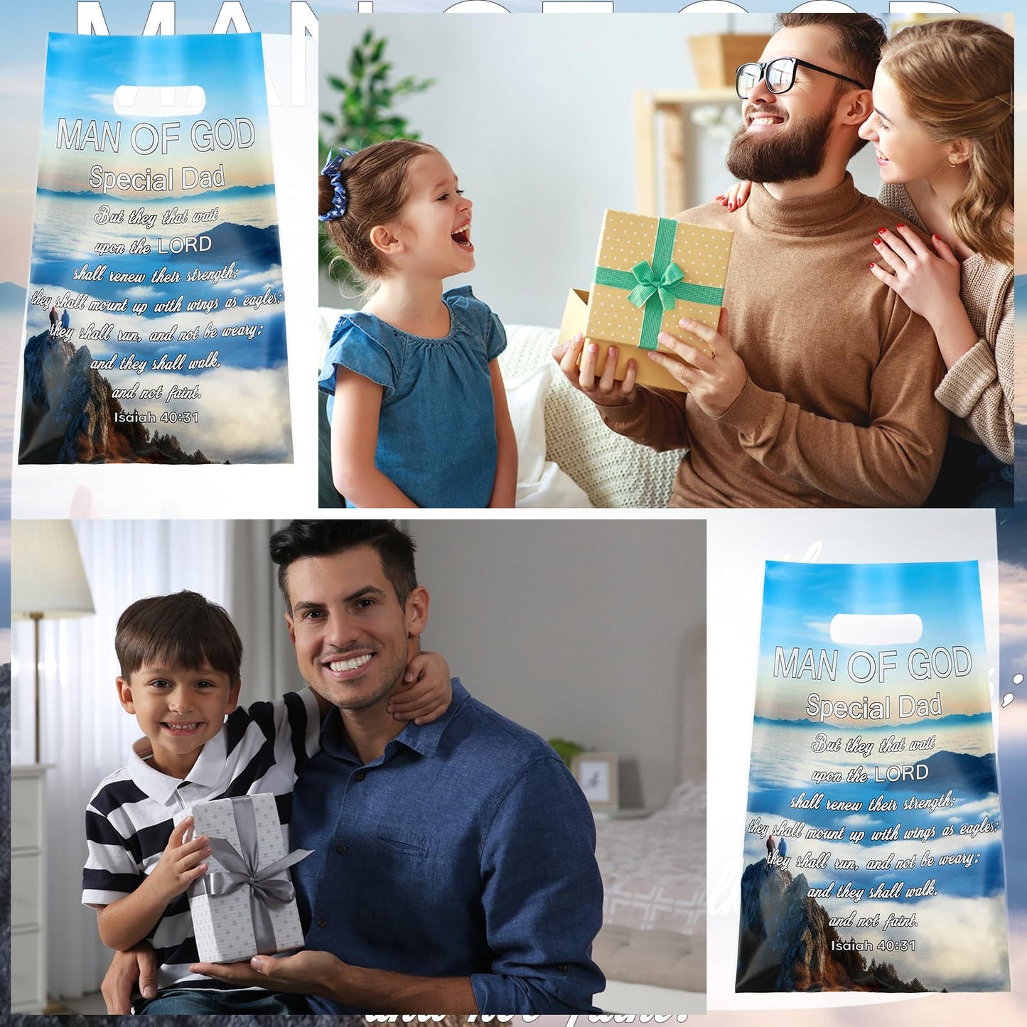 Yinder 50 Pcs Church Gift Bags Bulk Plastic Religious Man of God Welcome Treat Goody Bags with Handles Bible Verse Gifts for Father's Day Father Christmas Church Party Supplies Party Favor Decoration