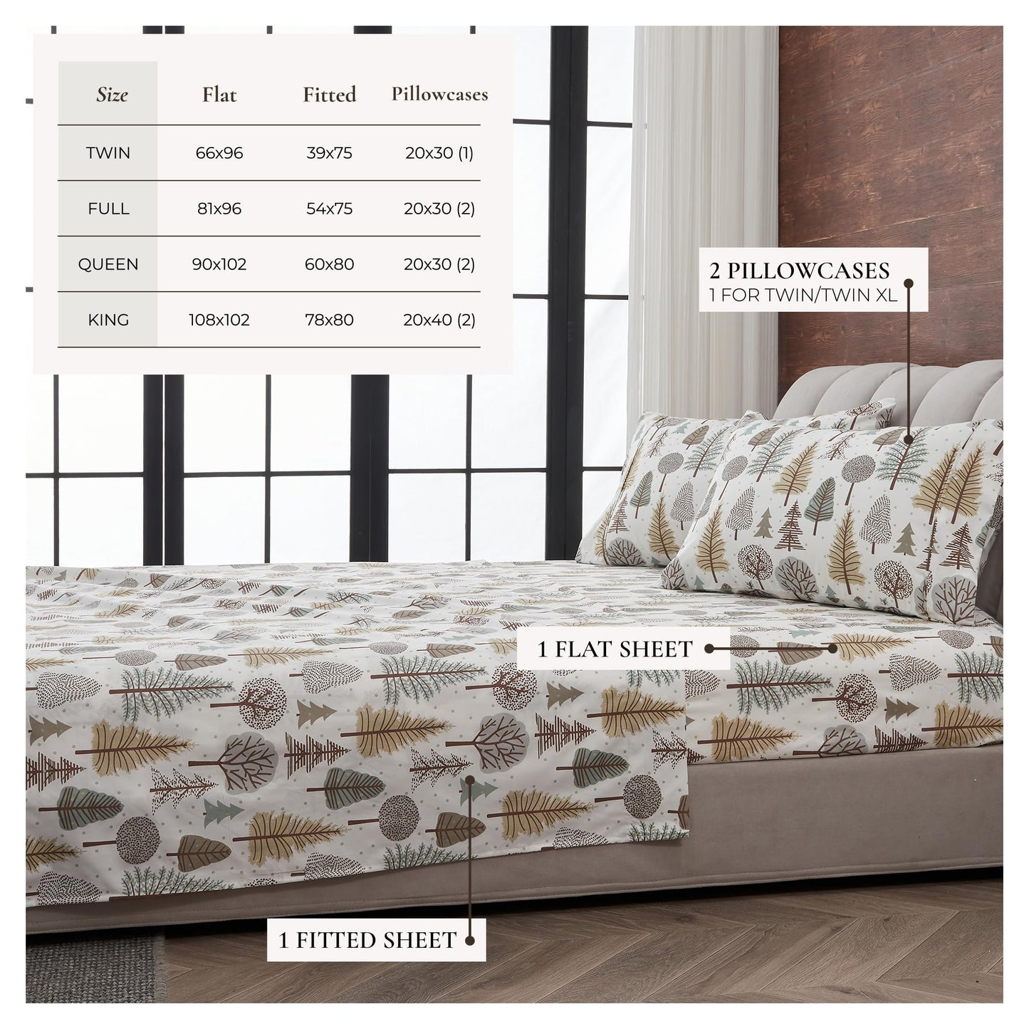 Great Bay Home King Size Microfiber Sheet Set - 4-Piece Lodge Bed Sheets - Ultra-Soft and Smooth Brushed Microfiber Woodland Decor Bedding (Forest Trail)
