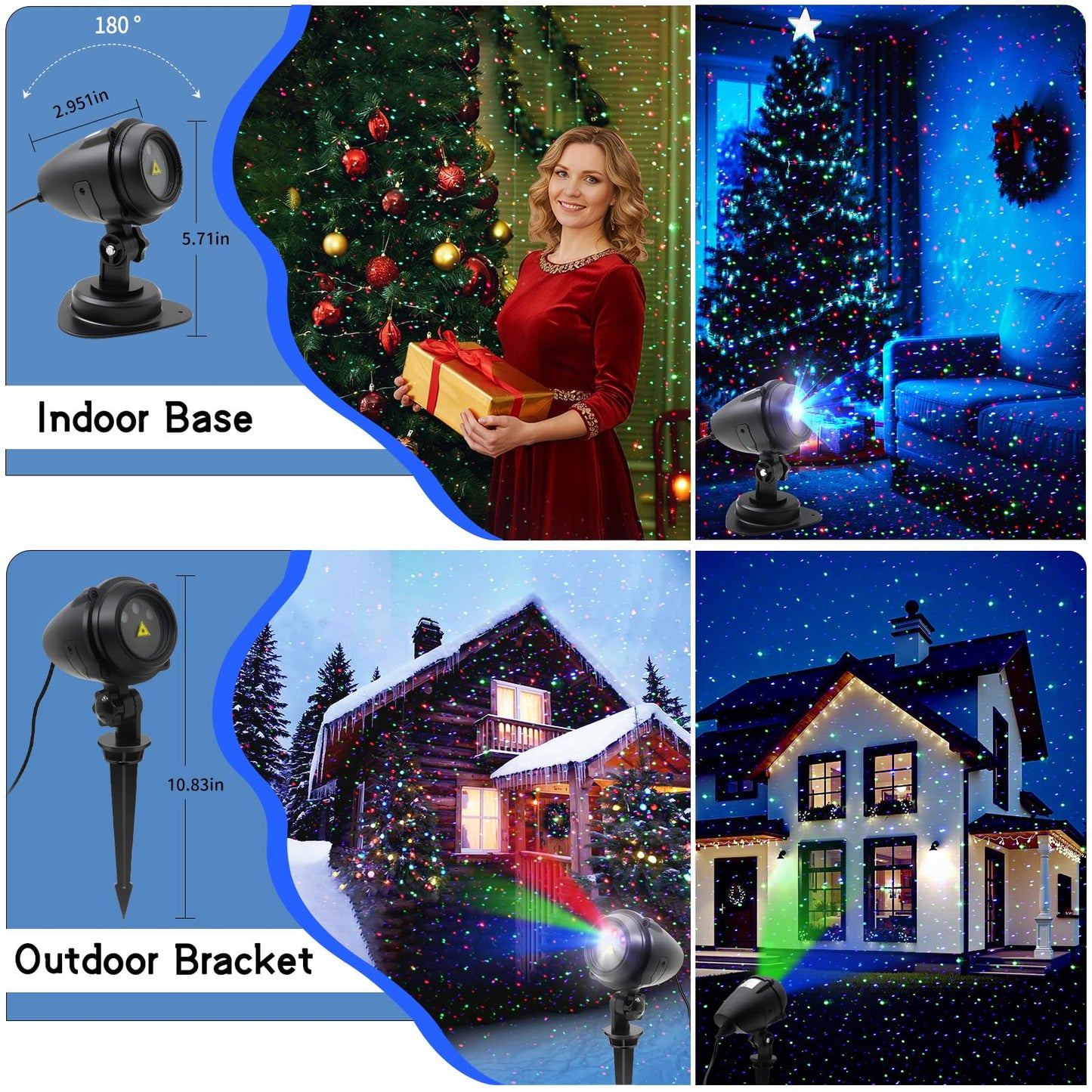 Outdoor Christmas Projection Lights, RGB Outdoor Lights, Waterproof Garden Projector (with Remote Control), Suitable for Homes, Yards, Gardens, Holiday Parties, and Home Decor