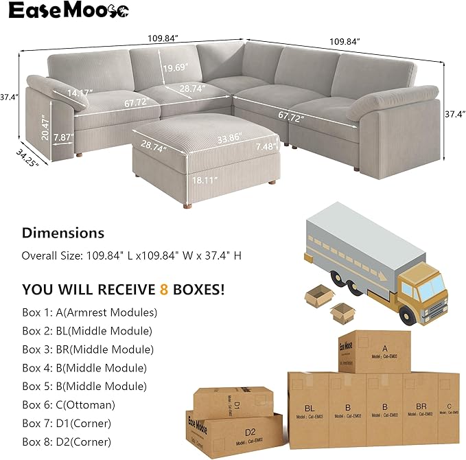 EASE MOOSE Oversized Sectional Modular Sofa, L Shape Sectional Couch