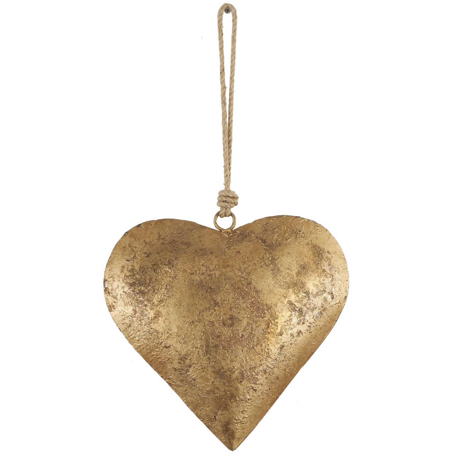 Deco 79 Metal Heart Decorative Bells Tibetan Inspired Weathered with Jute Hanging Rope, Set of 3 20", 17", 12"H, Gold