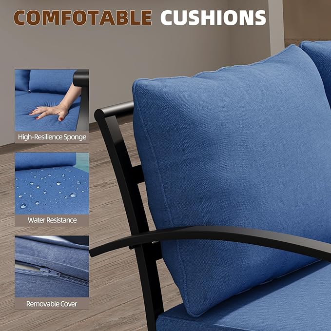 ALAULM 4 Piece Patio Furniture Set, Outdoor Metal Patio Furniture