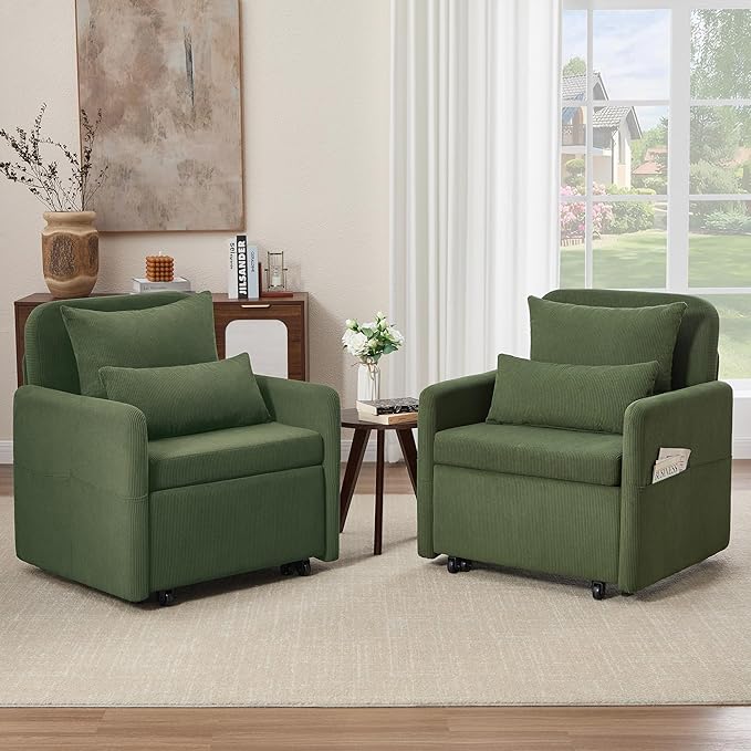 Iroomy 5-Level Adjustable Convertible Sleeper Chair Set of 2, 3-in-1 87'' Long