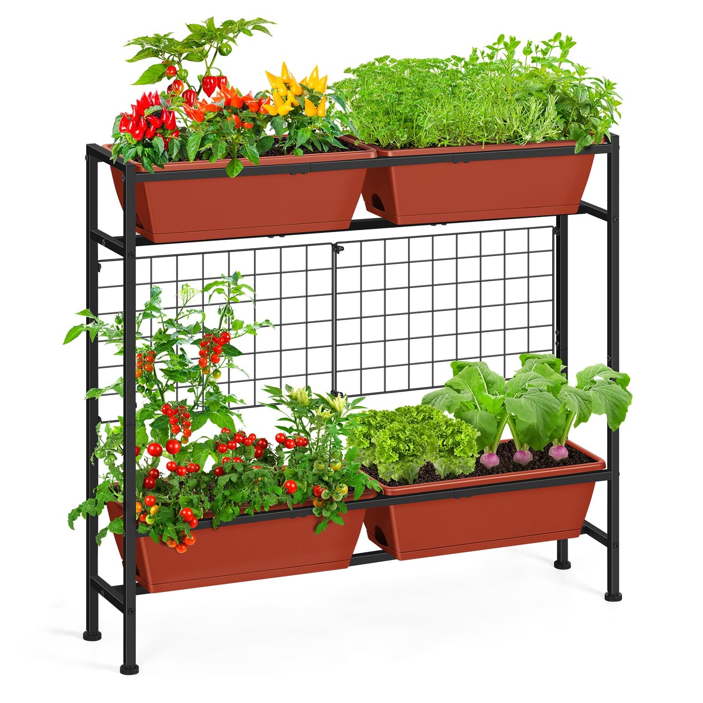 OYEAL Raised Garden Beds with Legs & Trellis, 32" Tall Herb Garden Planters for Indoor/Outdoor Plants, Vertical Elevated Flower Box for Backyard, Porch, Patio, Balcony, Red
