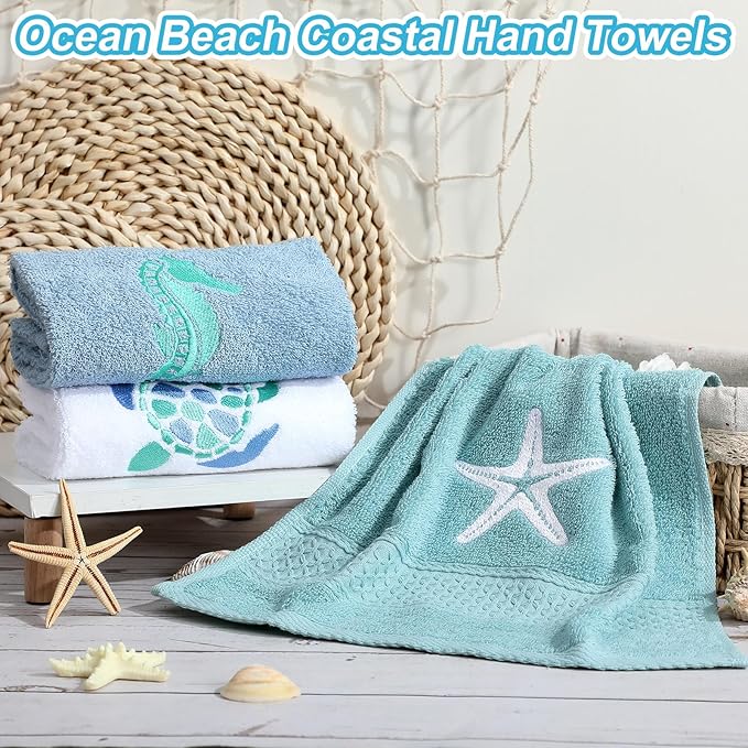 3 Pcs Ocean Beach Coastal Hand Towels