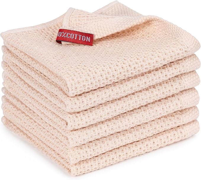 6-Pack Kitchen Dish Cloths, 100% Cotton Waffle Weave, Ultra Soft Absorbent