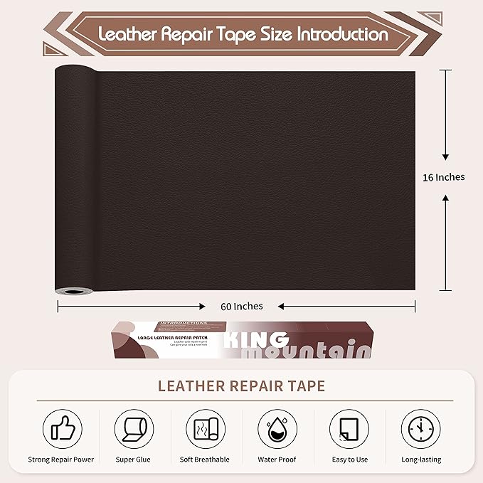 KING MOUNTAIN Leather Repair Patch, 16 x 60 Inches self Adhesive Leather Repair