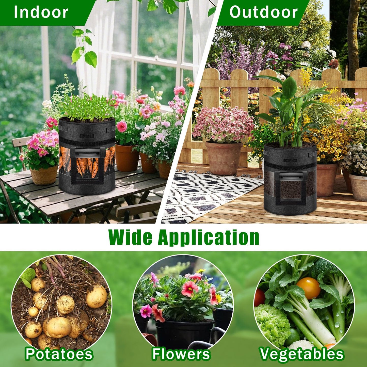 5 Pack 10 Gallon 360° Visible Potato Grow Bags with Shading Flap & Harvest Window – Heavy Duty 400g Non-Woven Fabric Potato Bags for Growing Potatoes with 10 Green Labels, Potato Growing Containers