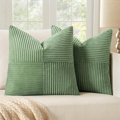 MIULEE Black Corduroy Pillow Covers Pack of 2 Boho Decorative Spliced Throw Pillow Covers Soft Couch Pillowcases Cross Patchwork Textured Cushion Covers for Living Room Bed Sofa 18x18 inch