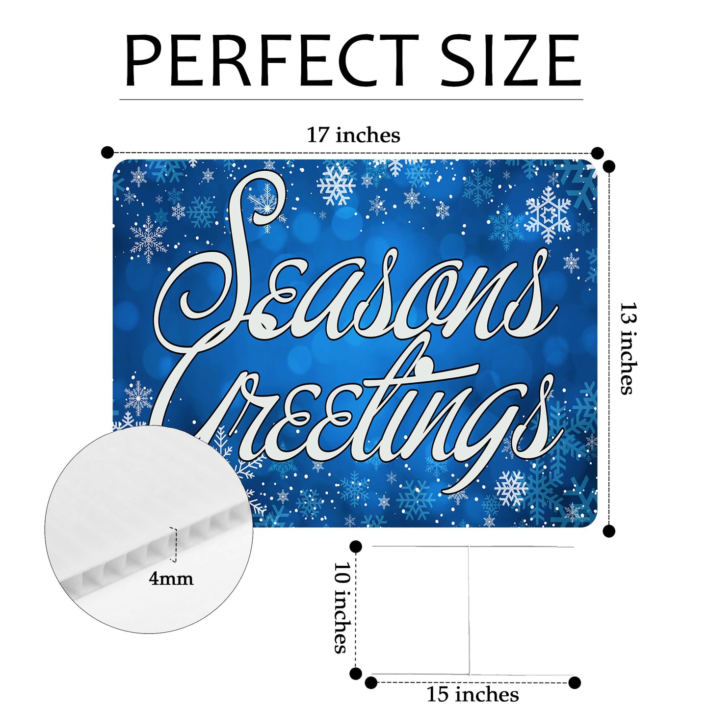 Seasons Greetings Blue Christmas Classic Yard Sign for Home Decor and Lawn Decoration With Stakes, Merry Christmas Sign 17x13 Inch