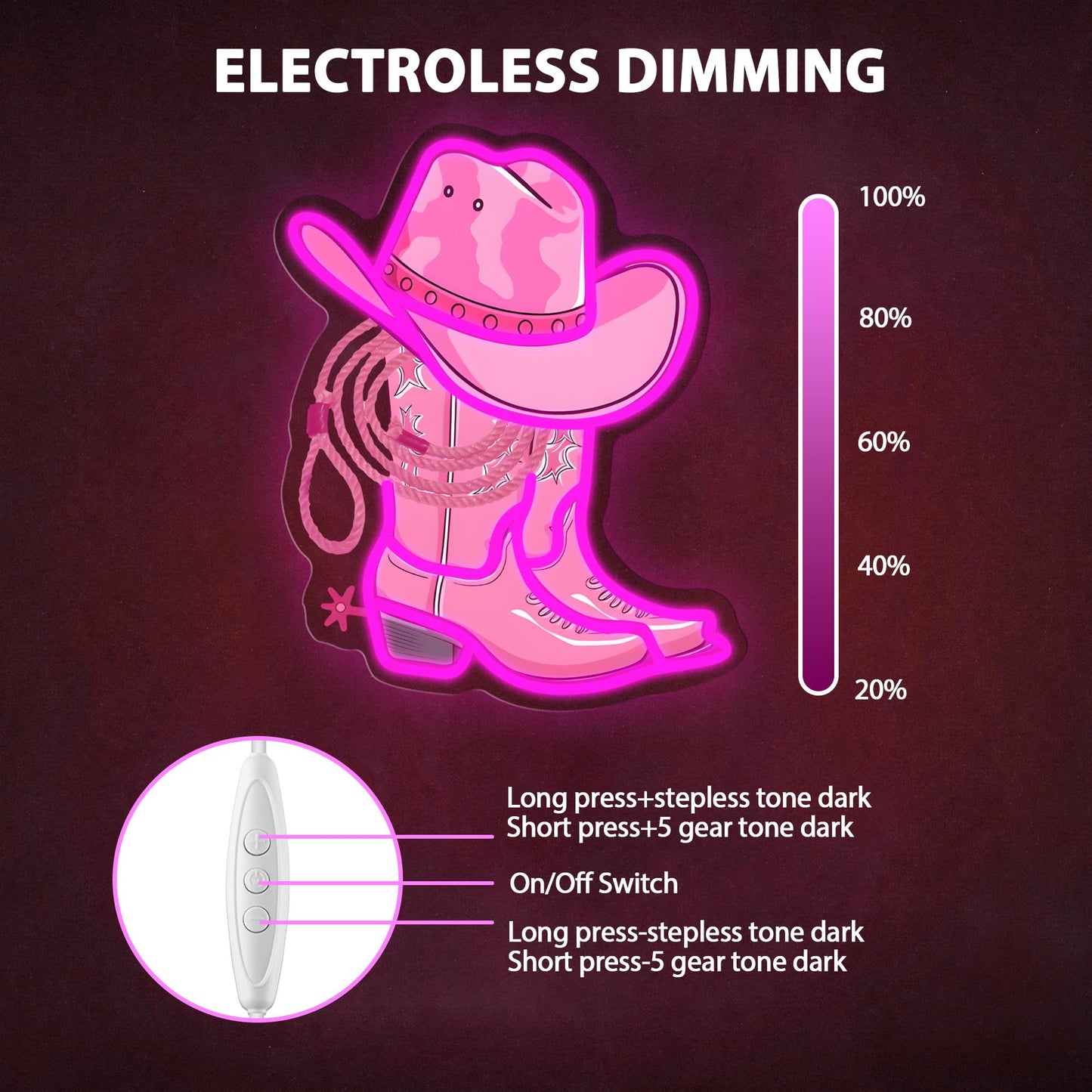Cowboy Boot with Hat Lasso Neon Signs for Wall Decor, Led Pink Cowgirl Boot Neon Sign, Aesthetic Western Wall Art, Cowboy LED Sign for Room Bedroom Party Bar Decor Birthday Christmas Gifts (Pink)
