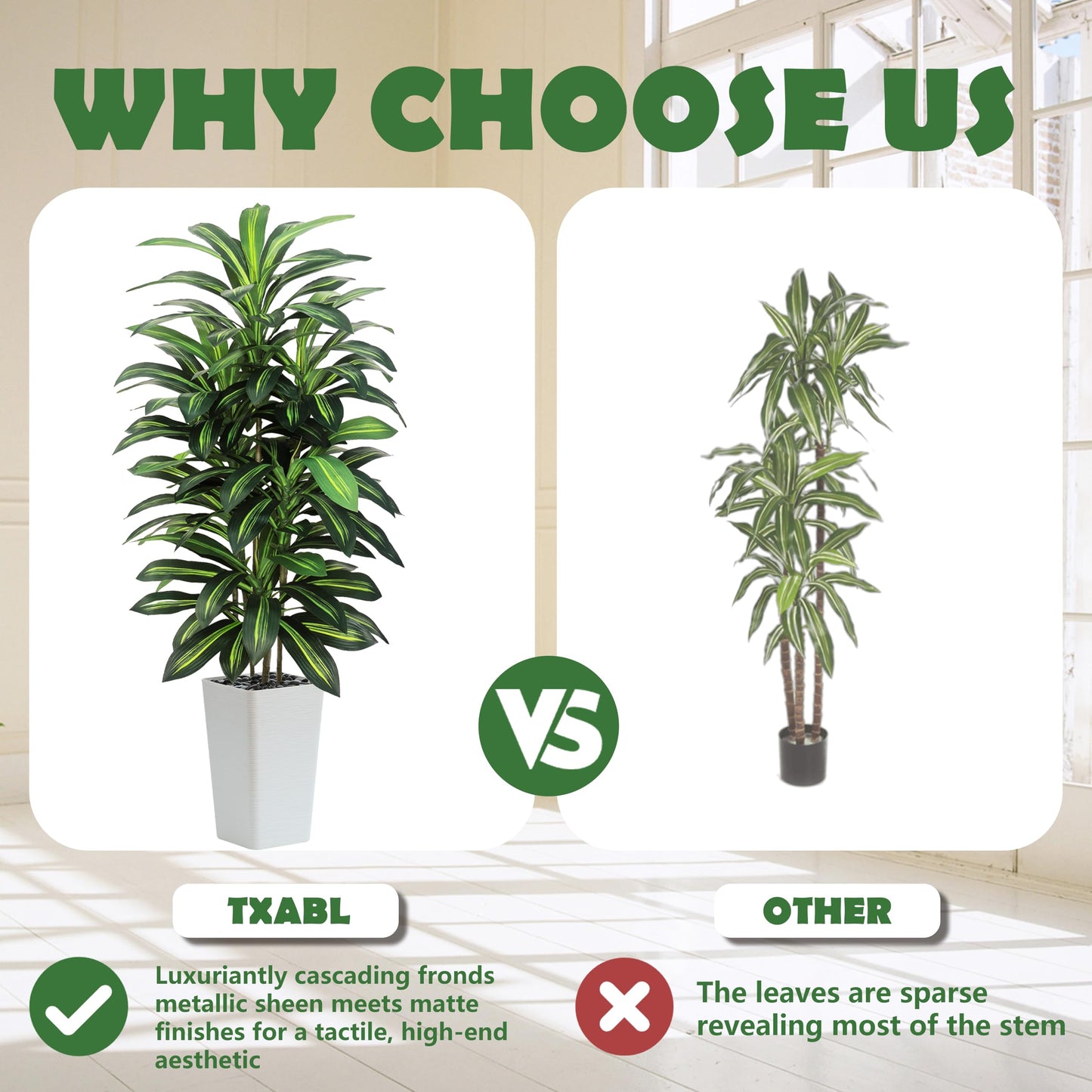 Artifical Dracaena Tree Indoor, 5FT Tall Fake Floor Plants with White Planter, Fuax Silk Yucca Tree for Home Office Living Room Bedroom Farmhouse Modern Outdoor Topiary Tree