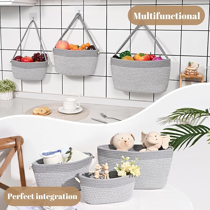 Hanging Storage Baskets, Over the Door Basket, Cotton Wall Baskets Storage
