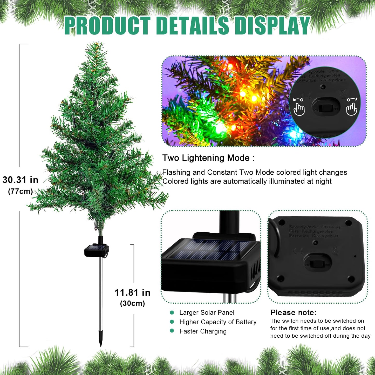 Solar Christmas Tree 4 Pack Garden Stake Light Waterproof Outdoor Christmas Decorations,2 Modes Solar Xmas Christmas Lights for Yard Front Porch Pathway Grave Garden Decor