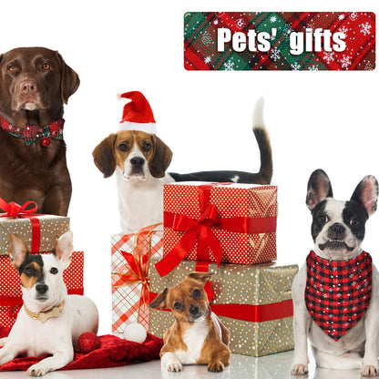 4 Pieces Christmas Dog Bandanas and Collars Set Xmas Christmas Classic Plaid Dog Neck Tie Triangle Bib Scarf Kerchief Adjustable PET Bow Tie with Safety Bell Costume for Cat(L,Stylish Style)