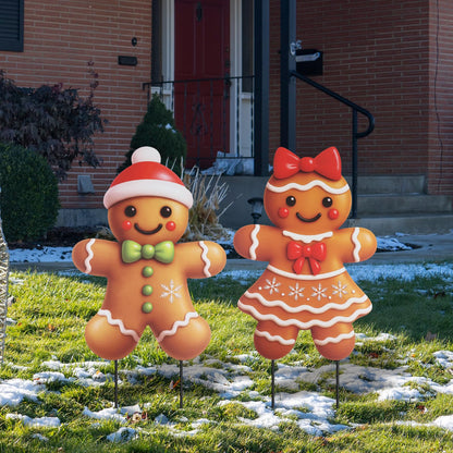 2 Pcs Metal Gingerbread Christmas Decorations Yard Sign Yard Stakes Outdoor Gingerbread Christmas Decorations for Holiday Xmas Winter Ornament Lawn Pathway