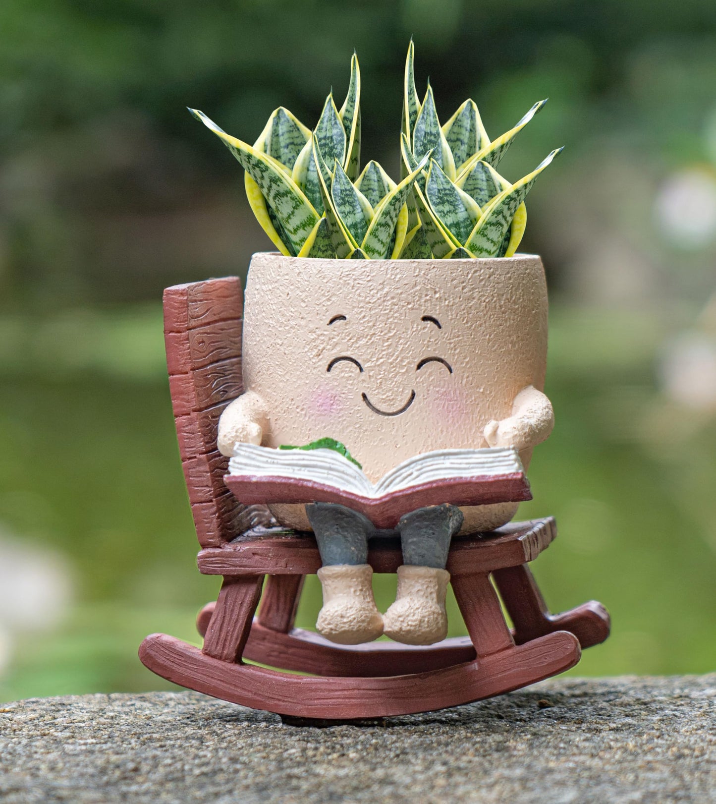 RZOIKZOI Rocking Chair Smiley Face Planter with Drainage Hole, Cute Plant Pots for Indoor Outdoor Plants,Unique Flower Pot for Succulents, Gift for Mother's Day, Birthday, Christmas