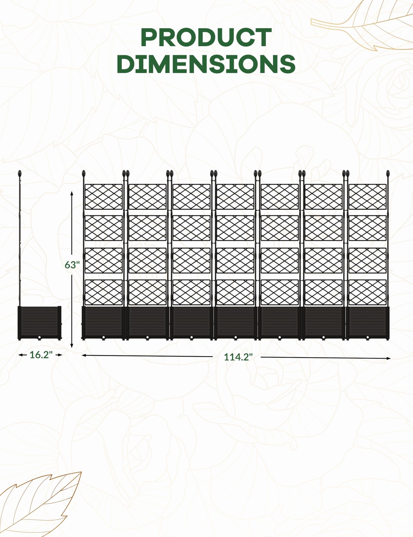 7 PCS Plastic Planter Box with Trellis - 5.25 FT Tall Raised Garden Bed, Lockable Wheels & Drainage for Patio, Balcony Tomatoes, Flowers, Herbs Weather-Resistant Resin Outdoor Decor