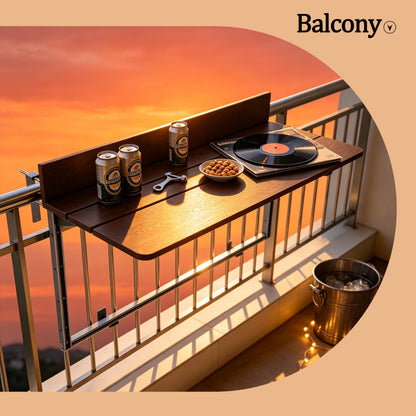 SKVSKV Balcony Bar Table for Railings, Outdoor Hanging Folding Adjustable Height Deck Rail Table for Patio, Garden, Rustproof Aluminum Alloy Frame,Weather Resistant, Easy Assembly