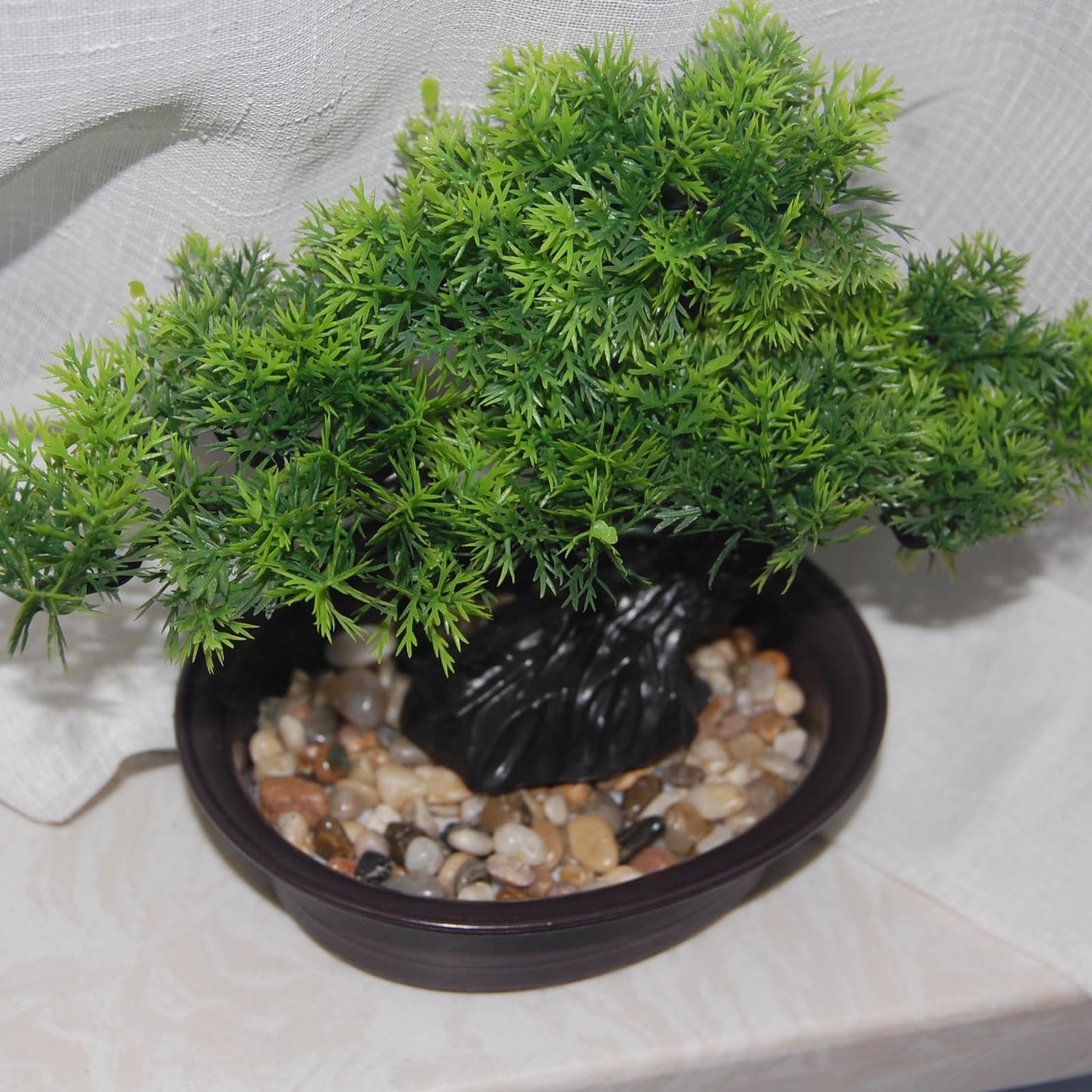 Artificial Bonsai Tree, Realistic Fake Cypress Plant in Pot with Decorative Rocks, 8-inch ndoor Decor, Home Office Desk, Bathroom Shelf, Bedroom, and Farmhouse Living Room