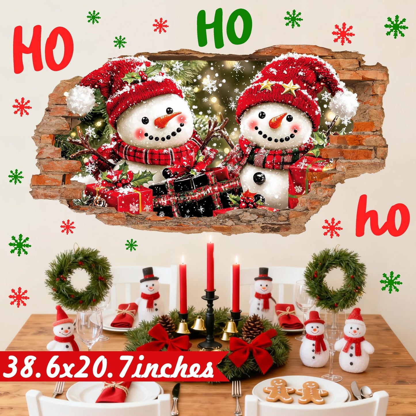 Christmas Wall Decoration Stickers Large Snowman Wall Decals Peel and Stick Xmas Indoor Home Office Decor 3D Winter Wall Sticker Merry Christmas Art Mural for 2026 New Year Holiday Kids Party Supplies