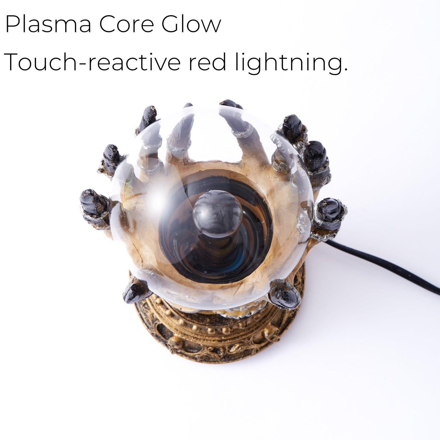 Witchy Plasma Crystal Ball Lamp – Gothic Hand Holding Orb Light with Red Lightning Effect – Touch-Activated Mystic Sphere for Witchcore Decor, Halloween Table Accent, Tarot or Altar Display