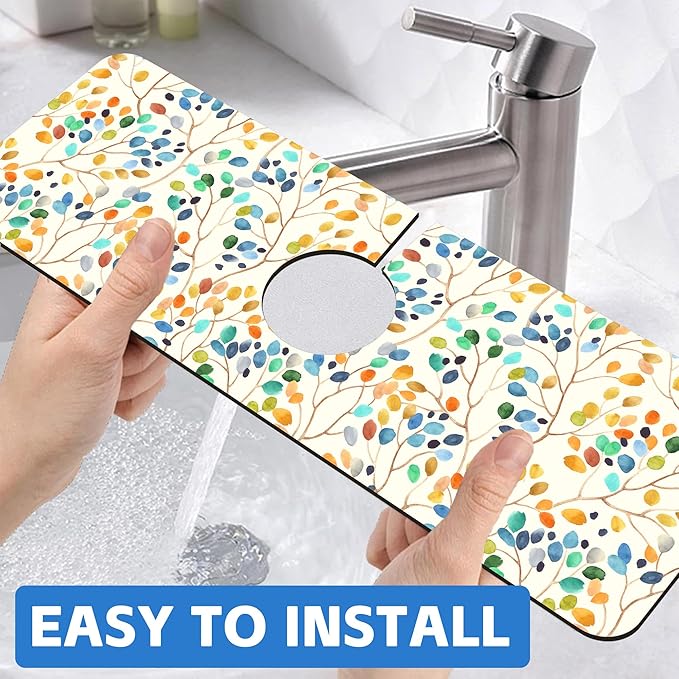 Abstract Watercolor Leaves Sink Faucet Absorbing Mat Sink Splash Guard Faucet