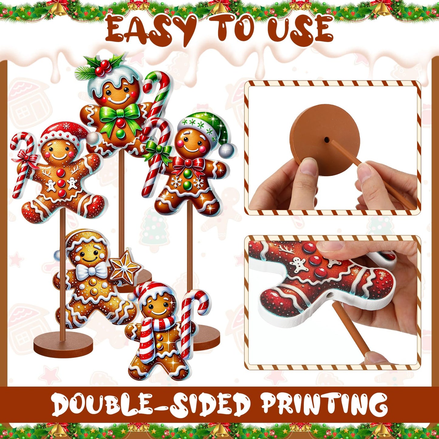 Geelin 10 Pcs Christmas Gingerbread Table Decoration Wooden Gingerbreads Centerpiece for Table Gingerbreads Theme Birthday Party Decor Gift for Xmas Holiday Winter Desk Home Office Party Decor