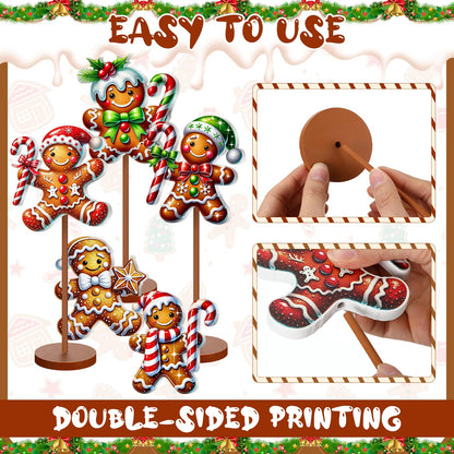 Geelin 10 Pcs Christmas Gingerbread Table Decoration Wooden Gingerbreads Centerpiece for Table Gingerbreads Theme Birthday Party Decor Gift for Xmas Holiday Winter Desk Home Office Party Decor