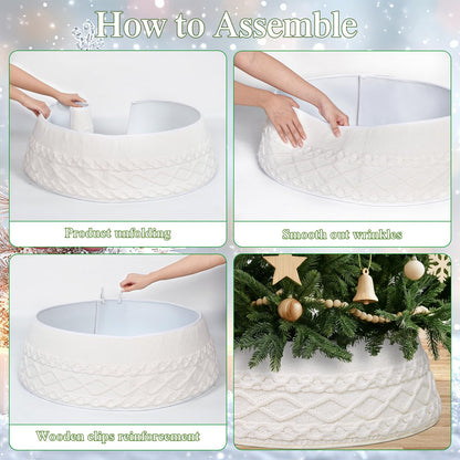 ASTNIC Knitted Christmas Tree Collar, Cable Knit Christmas Tree Skirt Xmas Tree Stand Base Cover Rustic Handmade Tree Ring Tree Skirt for Artificial Trees Christmas Farmhouse Home Decor (White)