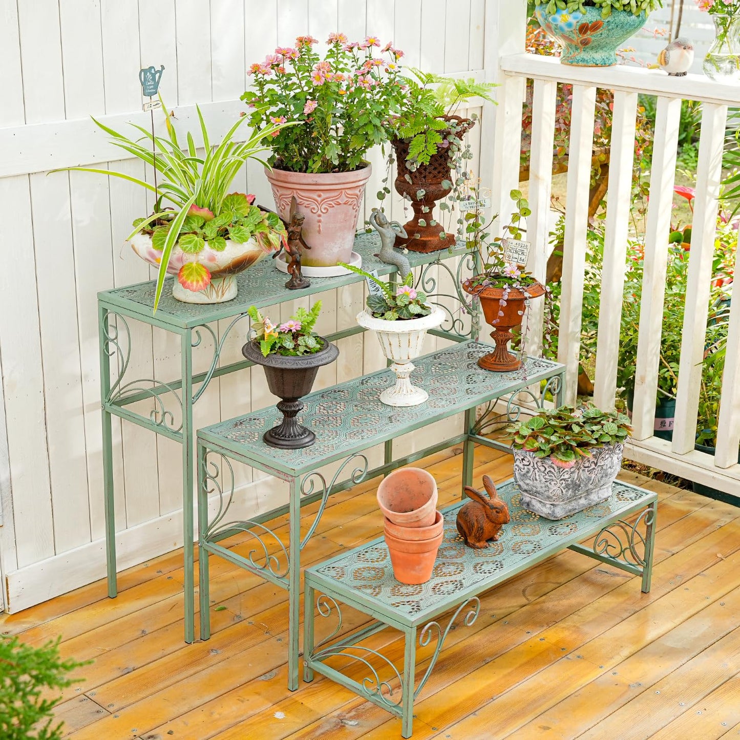 Sungmor Metal Plant Stand - 3 Tier Foldable Ladder Planters Display Shelf - Multiple Plants Flower Pots Vases Storage Organizer - Indoor Outdoor Multi Tiered Plant Rack for Garden Balcony Yard